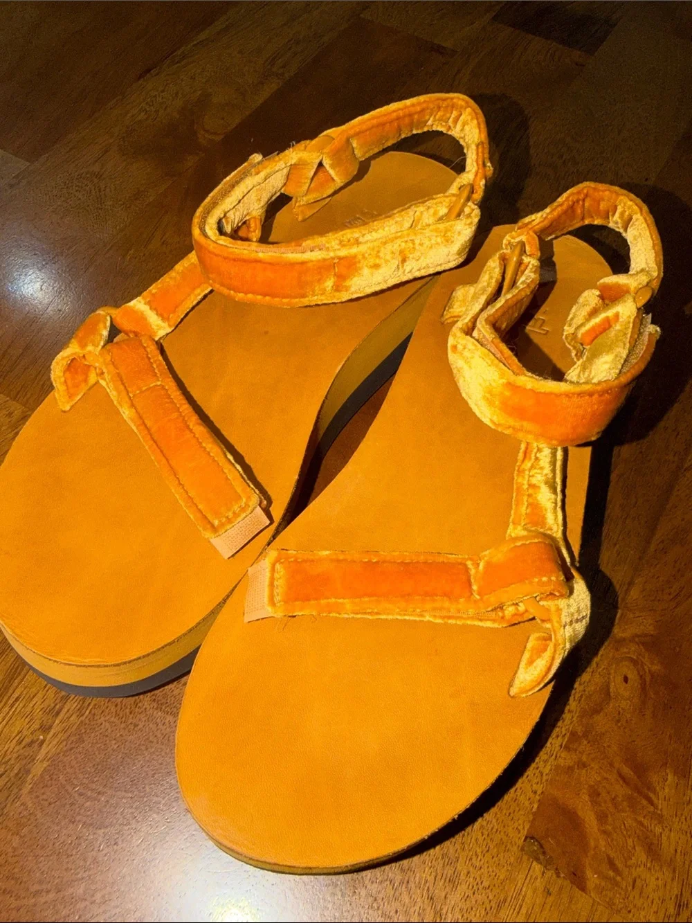 Teva Velvet Platform Sandals in Metallic Orange